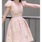 Puff-sleeve Floral Square-neck Mini Dress