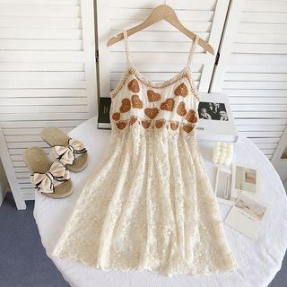 Spaghetti-strap Embroidered Lace Panel Mini A-line Dress
