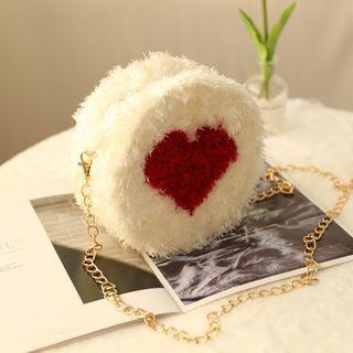 Heart Print Fleece Round Crossbody Bag