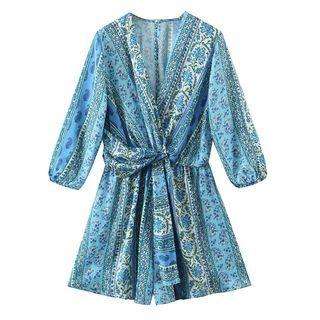 Puff-sleeve Paisley Print Romper