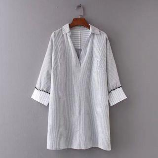 Striped V-neck Long Shirt