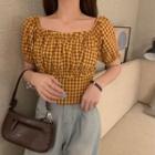 Short-sleeve Plaid Cropped Top As Shown In Figure - One Size