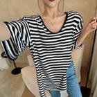 Striped Loose-fit Short-sleeve T-shirt As Figure - One Size