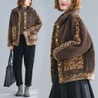 Leopard Print Single-breasted Fleece Jacket Chocolate - One Size