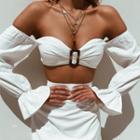 Set: Long-sleeve Buckle Tube Top + Mini Skirt