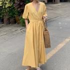 Short-sleeve Tie-front Midi Wrap A-line Dress