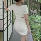 Plain Cut-out Bodycon Dress White - One Size
