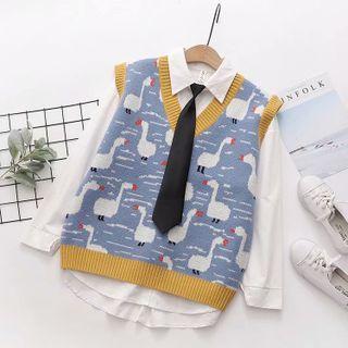 Goose Print Sweater Vest Blue - One Size