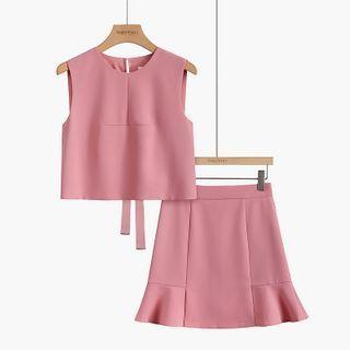 Set: Sleeveless Cropped Top + Mini A-line Skirt