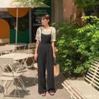 Linen Blend Overall Pants Black - One Size
