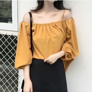 3/4-sleeve Cold Shoulder Blouse Mango Yellow - One Size