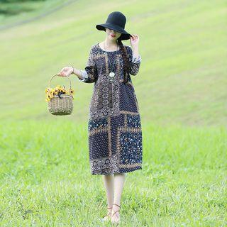 3/4-sleeve Flora Print Dress