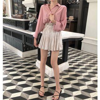Plain Shirt / Mini Accordion Pleated Skirt