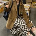 Long-sleeve Corduroy Blazer / Plaid Midi Skirt / Long-sleeve Striped Shirt