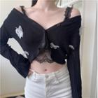 Butterfly Applique Cardigan / Lace Camisole Top