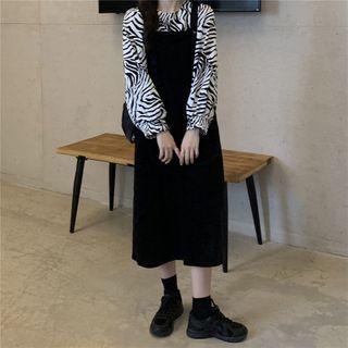 Long-sleeve Zebra Print Blouse / Midi A-line Overall Dress
