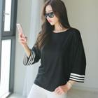 3/4-sleeve Stripe-trim T-shirt