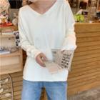 Plain V-neck Long-sleeve Loose-fit Hoodie