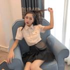 Set: Short Sleeve Shirt + Pleated A-line Skirt