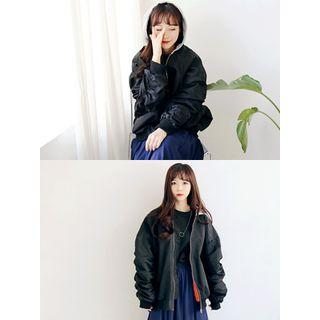 Hood Shirred-sleeve Flight Jacket