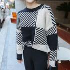 Color Block Sweater Plaid - Black & White - One Size