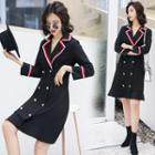 Long-sleeve Ruffle Hem Double-breasted Coatdress