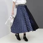 Elastic Waist Dotted Pleated A-line Skirt