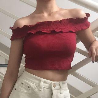 Off-shoulder Frill Trim Crop Top