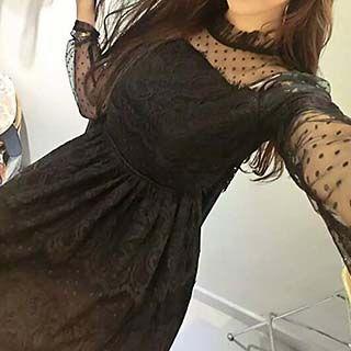 Long-sleeve Lace Tiered Dress