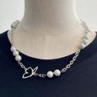 Butterfly Alloy Faux Pearl Necklace Silver - One Size