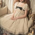 Short-sleeve Square Neck Ruffled Midi A-line Dress