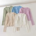 Long Sleeve Plain Ribbed-knit Cardigan