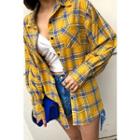 Puff-sleeve Checked Shirt With Belt