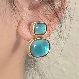 Faux Cat Eye Stone Alloy Earring 1 Pair - 2624a - Sky Blue - One Size