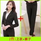 Set: Two Buttons Blazer + Straight-leg Dress Pants