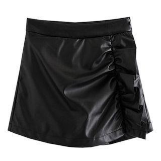 Faux Leather Irregular Frill Trim Mini Skort