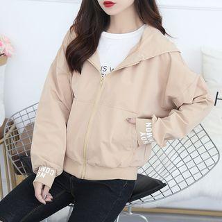 Hooded Lettering Zip Baseball Jacket