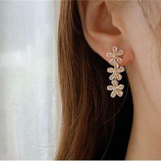 Flower Rhinestone Alloy Dangle Earring 1 Pair - Transparent & Gold - One Size