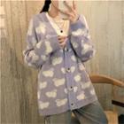 Jacquard Cardigan White Sheep - Blue - One Size