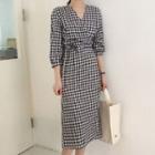 V-neck Checked 3/4-sleeve Midi Dress