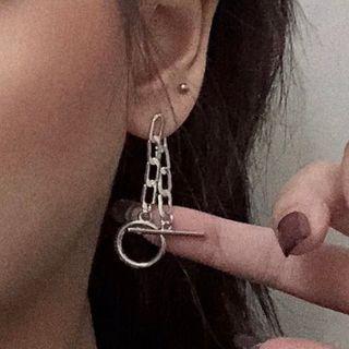 Geometric Chain Dangle Earring 1 Pc - 0849a - Silver Needle - Silver - One Size
