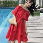 Off-shoulder Short-sleeve A-line Chiffon Dress