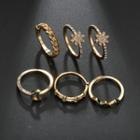 Set Of 6: Rhinestone Moon & Star Ring (assorted Designs) Set Of 6 - Gold - One Size