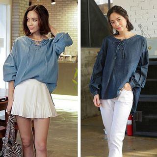 Lace-up Denim Blouse