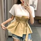 Mock Two-piece Short-sleeve Tie-waist Top
