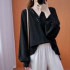 Split-neck Lantern-sleeve Top