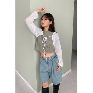 Long-sleeve Tie-front Knit Bolero