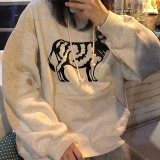 Cow Print Hoodie / Plain Sweatpants
