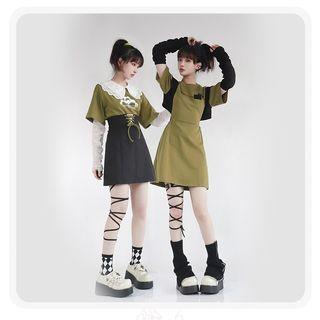 Short-sleeve Mini Dress / Arm Sleeves / Short-sleeve Top / Mini Skirt / Set