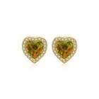 Sterling Silver Plated Gold Romantic Cute Heart-shaped Color Imitation Opal Stud Earrings With Cubic Zirconia Golden - One Size
